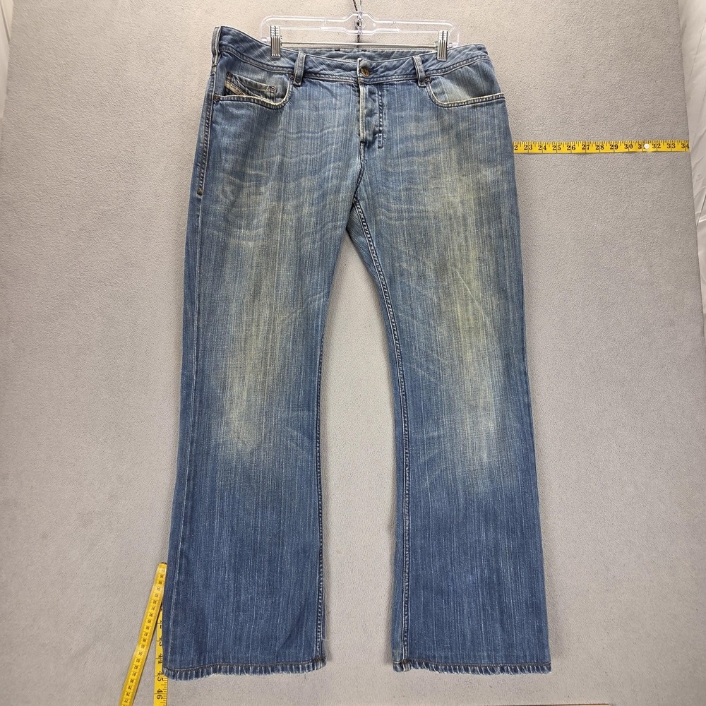 Diesel Jeans Mens 36x34 Blue Zathan Button Fly Medium Wash Altered Hem 008J6
